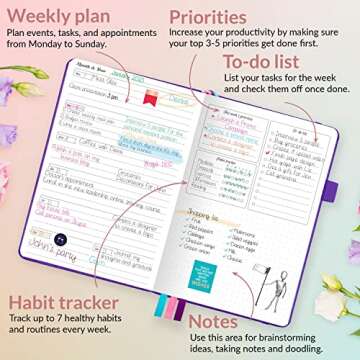 GoGirl Planner and Organizer for Women – Compact Size Weekly Planner, Goals Journal & Agenda to Improve Time Management, Productivity & Live Happier. Undated – Start Anytime, Lasts 1 Year – Purple
