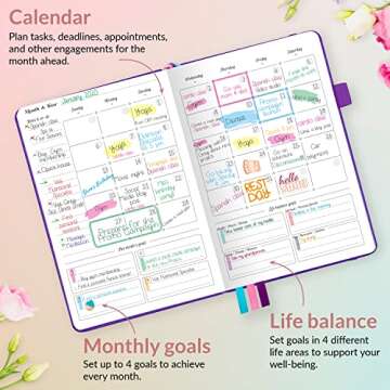 GoGirl Planner and Organizer for Women – Compact Size Weekly Planner, Goals Journal & Agenda to Improve Time Management, Productivity & Live Happier. Undated – Start Anytime, Lasts 1 Year – Purple