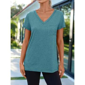 AUTOMET T Shirts for Women Short Sleeve Shirts V Neck Plus Size Summer Tops Casual Beach Vacation Ou...