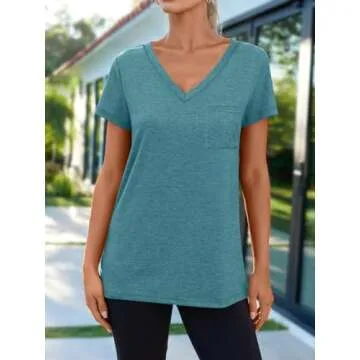 AUTOMET T Shirts for Women Short Sleeve Shirts V Neck Plus Size Summer Tops Casual Beach Vacation Ou...