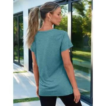 AUTOMET Women's Short Sleeve V Neck Tee for Casual Style
