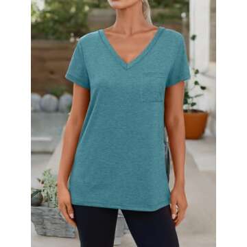 AUTOMET Women's Short Sleeve V Neck Tee for Casual Style