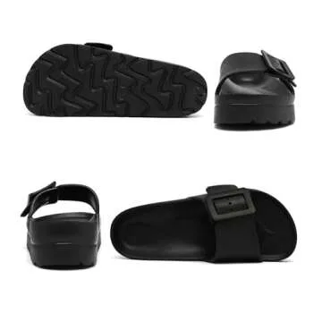 Women's Black Platform Sandals with Arch Support, Adjustable Single Buckle Slides, Comfort EVA Slide...