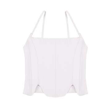 REORIA Women's Summer Fashion Sexy Square Neck Sleeveless Adjustable Spaghetti Strap Tendy Tank Crop Tops Going Out Bustier Corset Tops White Large