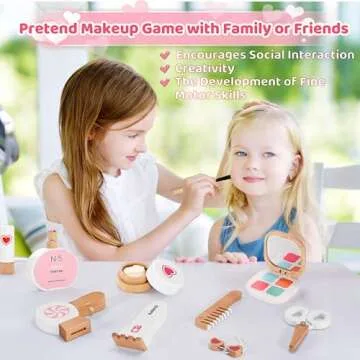 TUSEASY 16-Piece Wooden Makeup Toy Set, Pretend Play Makeup Kit for Toddlers & Little Girls Aged 3-8...