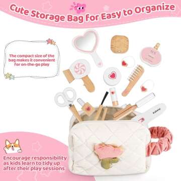 TUSEASY 16-Piece Wooden Makeup Toy Set, Pretend Play Makeup Kit for Toddlers & Little Girls Aged 3-8, Fake Makeup and Beauty Salon Toys, Christmas & Birthday Gifts for Toddler Kids