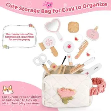 TUSEASY 16-Piece Wooden Makeup Toy Set, Pretend Play Makeup Kit for Toddlers & Little Girls Aged 3-8, Fake Makeup and Beauty Salon Toys, Christmas & Birthday Gifts for Toddler Kids