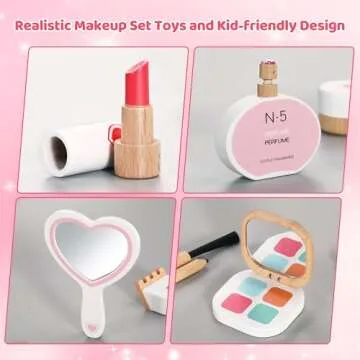 TUSEASY 16-Piece Wooden Makeup Toy Set, Pretend Play Makeup Kit for Toddlers & Little Girls Aged 3-8, Fake Makeup and Beauty Salon Toys, Christmas & Birthday Gifts for Toddler Kids