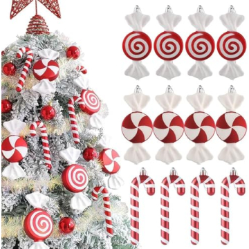 Candy Christmas Tree Hanging Ornament Kit, 12Pcs Red and White Pastel Candy Cane Lollipop Plastic Pe...