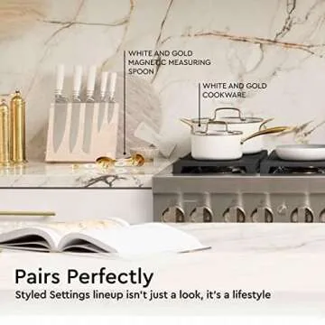 White Knife Set with Magnetic Knife Holder Stand - 6 PC White Magnetic Knife Set Includes White Handle Knife Set with Ashwood Magnetic Knife Block - White Kitchen Accessories, White Kitchen Decor