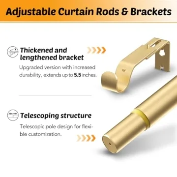 GEEBOBO Gold Curtain Rods, Adjustable, Heavy Duty Design