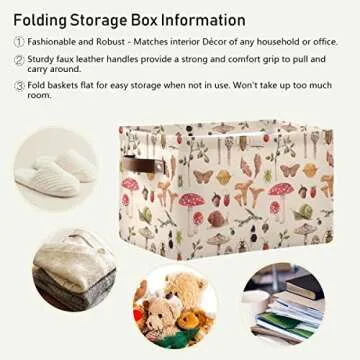 Mushroom Rectangle Storage Basket Collapsible Storage Bin for Nursery Toys Books Waterproof Baskets for Closet Shelves Bedroom Decor