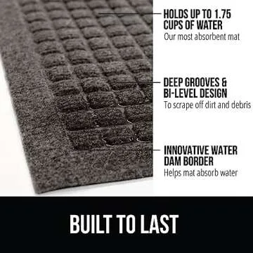 Gorilla Grip Front Door Mat, Indoor Outdoor Ultra Absorbent Moisture Guard Doormat, Absorbs Up to 1.7 Cups of Water, Stain and Fade Resistant, Rubber Backing Doormats, Captures Dirt, 29x17 Charcoal
