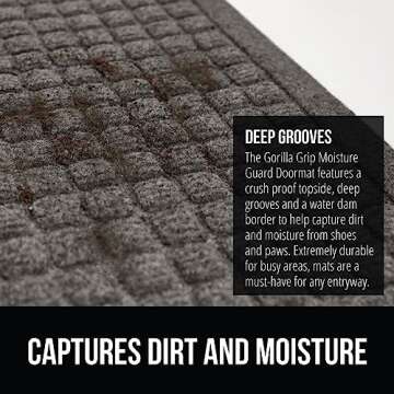 Gorilla Grip Front Door Mat, Indoor Outdoor Ultra Absorbent Moisture Guard Doormat, Absorbs Up to 1.7 Cups of Water, Stain and Fade Resistant, Rubber Backing Doormats, Captures Dirt, 29x17 Charcoal