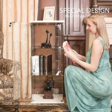 VIVOHOME Glass Countertop Showcase with Lock