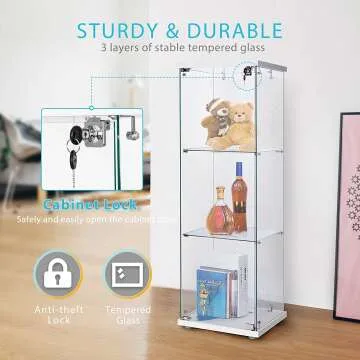 VIVOHOME Glass Countertop Showcase with Lock