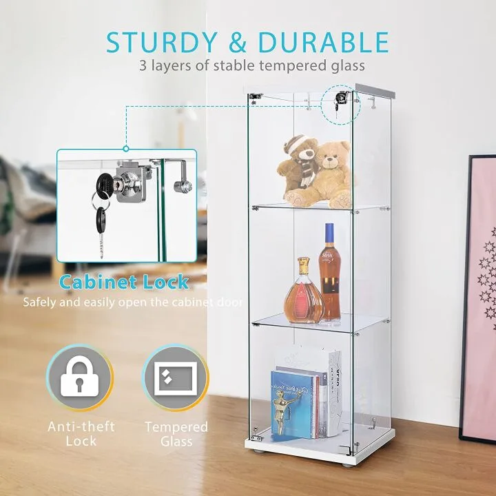 VIVOHOME Glass Countertop Showcase with Lock