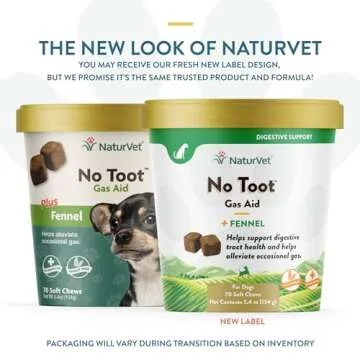 NaturVet No Toot Gas Aid for Dogs Plus Fennel | 70 Soft Chews for Digestive Relief