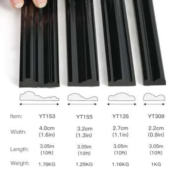 YEFANXI Flexible Chair Rail Panel Molding Finish Trim ，10FT*0.9IN Peel and Stick Black Self-Adhesive DIY Wall Molding Trim for Frame,Home Decoration & Wall Protection