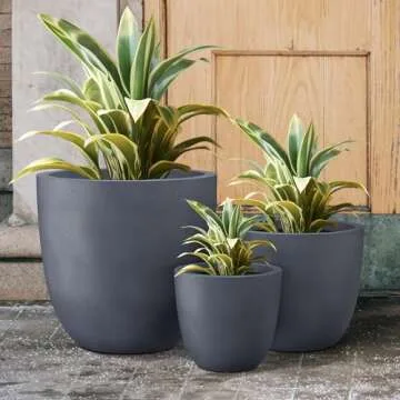 Kante 18",14",10" Dia Concrete Round Planters (Set of 3), Outdoor Indoor Large Planter Pots with Drainage Hole and Rubber Plug for Home Patio Garden, Charcoal