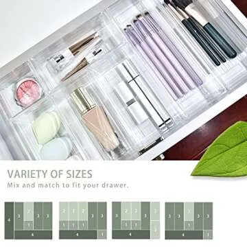 Grace Store 16Pcs Kitchen Drawer Organizer Clear Plastic Desk Drawer Organizers Tray for Makeup, Kitchen Utensils and Gadgets