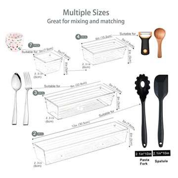 Grace Store 16Pcs Kitchen Drawer Organizer Clear Plastic Desk Drawer Organizers Tray for Makeup, Kitchen Utensils and Gadgets