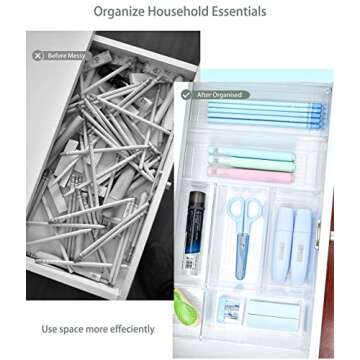 Grace Store 16Pcs Kitchen Drawer Organizer Clear Plastic Desk Drawer Organizers Tray for Makeup, Kitchen Utensils and Gadgets