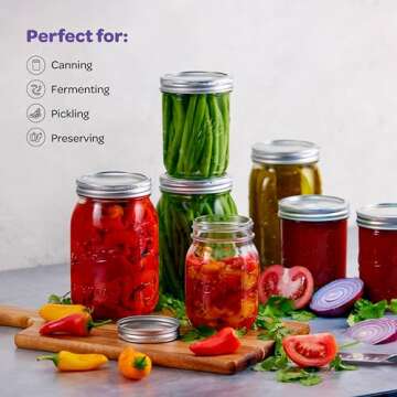 SEWANTA Wide Mouth Mason Jars 16 oz [5 Pack] With mason jar lids and Bands, mason jars 16 oz - For C...
