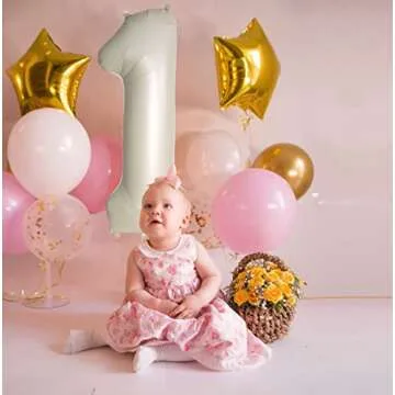 Cream White Number 1 Balloons for First Birthday Celebration