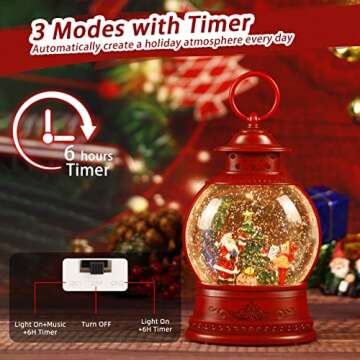 Santa Snow Globe Lighted Christmas Decorations, Musical Christmas Snow Globe Lantern with Swirling G...