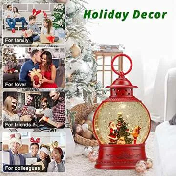 Santa Snow Globe Lighted Christmas Decorations, Musical Christmas Snow Globe Lantern with Swirling Glitter,Christmas Holiday Party Gifts and Decorations