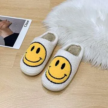 PLMOKN Slippers for women indoor and outdoor men open toe fluffy cute smile face slippers,B-white/6.5-7.5