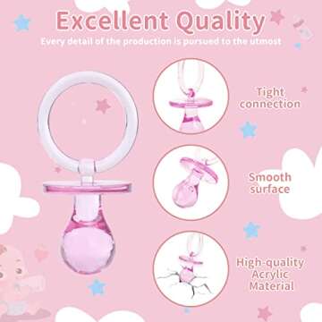 Pacifiers for Baby Shower Game, 36PCS Plastic Pacifiers for Baby Shower Decoration DIY, Large Size Baby Shower Pacifiers, Gender Reveal Party Table Scatter/Hunt Baby Shower Game Props(Pink, 2.75 in)