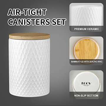 KOOV Kitchen Canisters Set with Bamboo Lids, Ceramic Coffee Canister Sets for Kitchen Counter Set of...