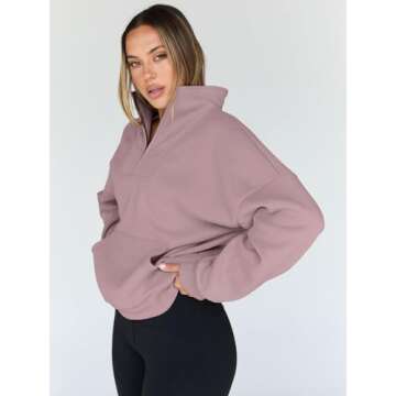 Trendy Queen Sweatshirts Quarter Half Zip Pullover Oversized Hoodies Sweaters Comfy Fall Outfits 2025 Y2K Winter Clothes DarkPink S