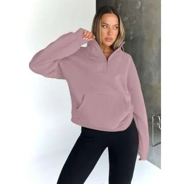 Trendy Queen Sweatshirts Quarter Half Zip Pullover Oversized Hoodies Sweaters Comfy Fall Outfits 2025 Y2K Winter Clothes DarkPink S