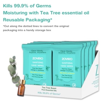 Hand Sanitizer Wipes with Tea Tree Oil - 20 Count