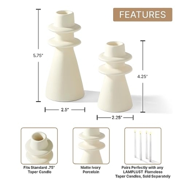 LampLust Ivory Candle Holders Set of 2 for Home Decor