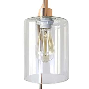 Couveau Modern Floor Lamp for Living Room with Glass Shade, Indoor Tall Pole Light with Reading Light, Industrial Art Brass Tall Lighting Stand Lamp for Living Room, Bedroom, Office, Gold