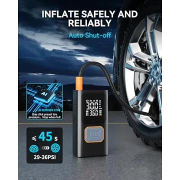 Portable Cordless Tire Inflator with LED & Pressure Gauge