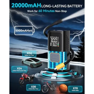 Portable Cordless Tire Inflator with LED & Pressure Gauge