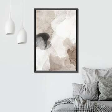 SIGNWIN Framed Canvas Print Wall Art Pastel Grunge Watercolor Gray Abstract Shapes Illustrations Modern Art Minimalism for Living Room, Bedroom, Office - 24"x36" Black