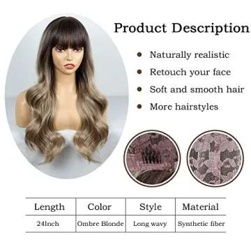 BOGSEA Ombre Dark Blonde Wig with Bangs for Women