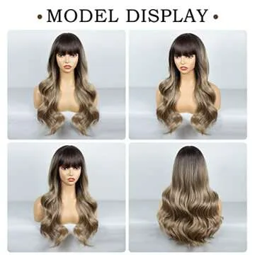 BOGSEA Ombre Dark Blonde Wig with Bangs for Women