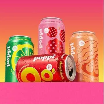 Poppi Sparkling Prebiotic Soda Beverage with Apple Cider Vinegar, Seltzer Water and Fruit Juice, Tre...