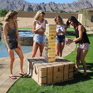 GoSports Giant Wooden Toppling Tower - Stacks Up to 5 ft - Tropical Hardwood