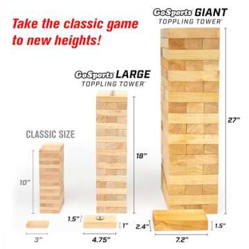 GoSports Giant Wooden Toppling Tower - Stacks Up to 5 ft - Tropical Hardwood
