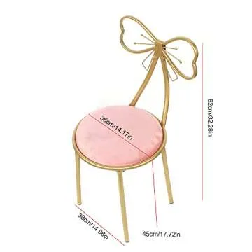TFCFL B-Light Pink Butterfly Backrest Vanity Chair with Velvet Cushion, Metal Frame and Bow Tie, Perfect for Lounge, Dresser and Dining Use at Home, Kitchen, Pub, or Restaurant