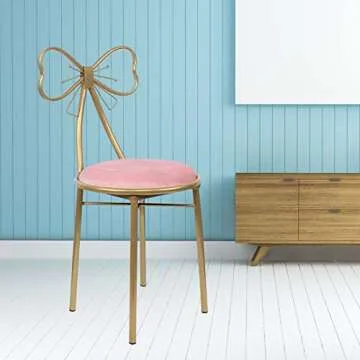 TFCFL B-Light Pink Butterfly Backrest Vanity Chair with Velvet Cushion, Metal Frame and Bow Tie, Perfect for Lounge, Dresser and Dining Use at Home, Kitchen, Pub, or Restaurant