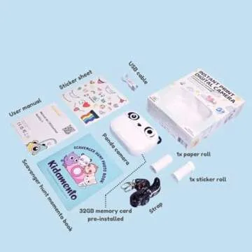 Instant Print Kids Digital Camera & Video Camcorder with Selfie Camera by Kidamento, Scavenger Hunt Momento Book, 32GB Memory Card - Model P